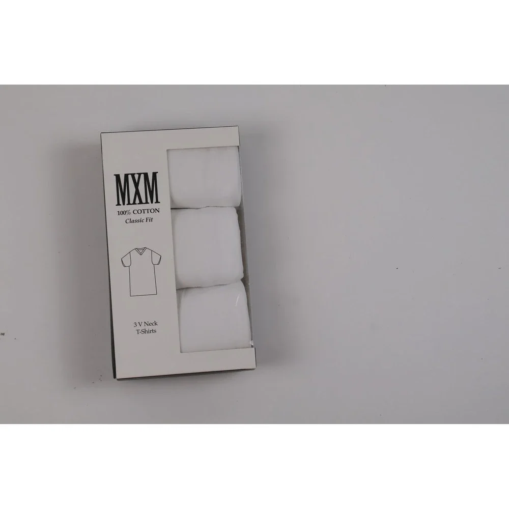 MXM 3 Pack V Neck T-Shirts White Solid Large 100% Cotton NWT